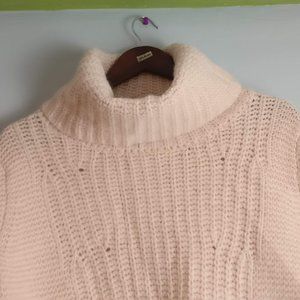 Merino Wool Alpaca blend Chunky Knit Rollneck Pointelle Turtleneck Sweater Cream